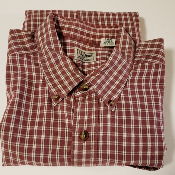 LL Bean Mens Button Down Red & White Plaid Men's XL Tall Heavy Fabric - Picture 9 of 9